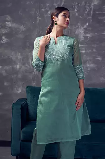 Light green chanderi silk kurta set