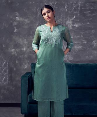 Light green chanderi silk kurta set 3