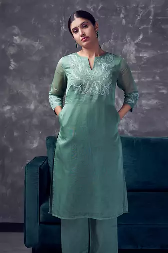 Light green chanderi silk kurta set