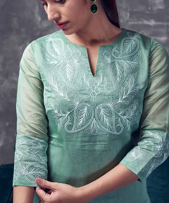 Light green chanderi silk kurta set 4
