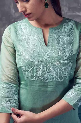 Light green chanderi silk kurta set