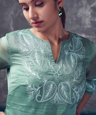 Light green chanderi silk kurta set 5