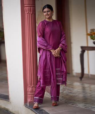Magenta chanderi silk kurta set 1