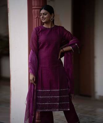 Magenta chanderi silk kurta set 2