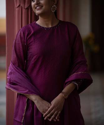 Magenta chanderi silk kurta set 3