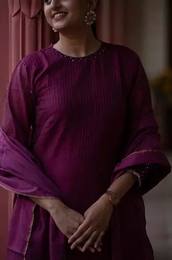 Magenta chanderi silk kurta set