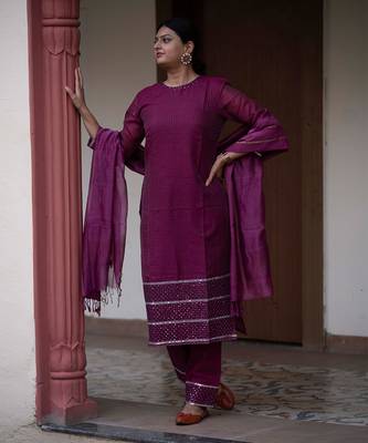 Magenta chanderi silk kurta set 4