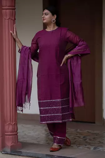 Magenta chanderi silk kurta set