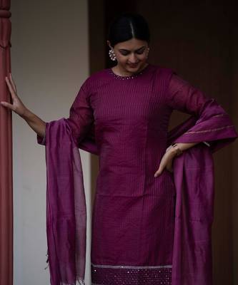 Magenta chanderi silk kurta set 5