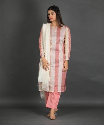 Pink chanderi silk kurta set 1