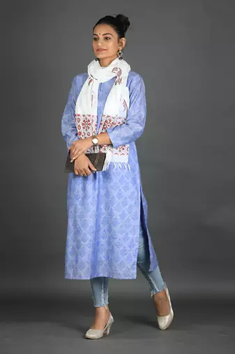 Steel blue cotton kurta