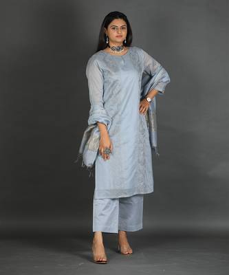 Grey chanderi silk kurta set 2