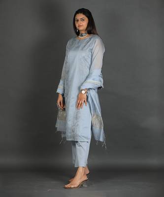 Grey chanderi silk kurta set 3