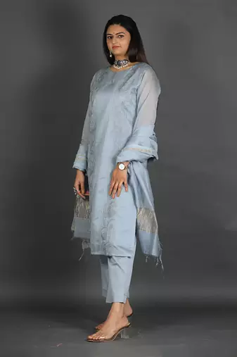 Grey chanderi silk kurta set