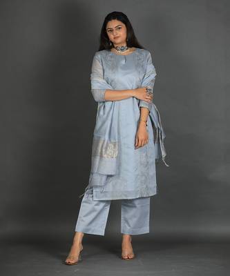 Grey chanderi silk kurta set 4
