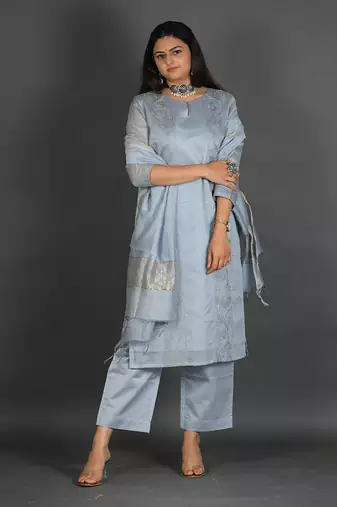 Grey chanderi silk kurta set