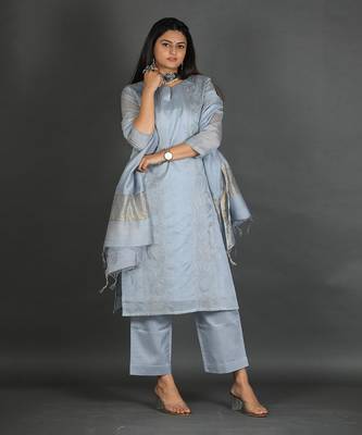 Grey chanderi silk kurta set 5