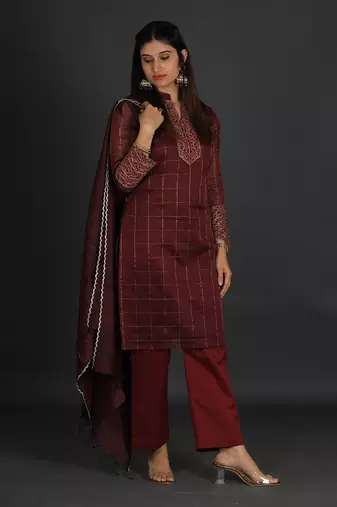 Maroon silk kurta set