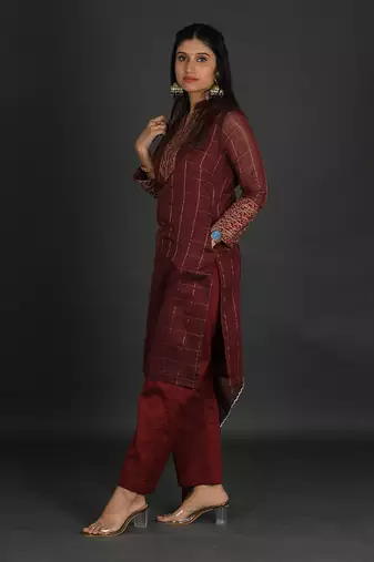 Maroon silk kurta set