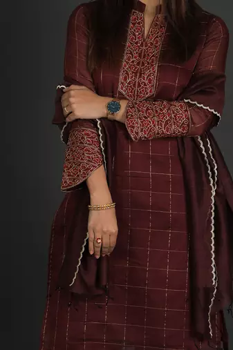 Maroon silk kurta set