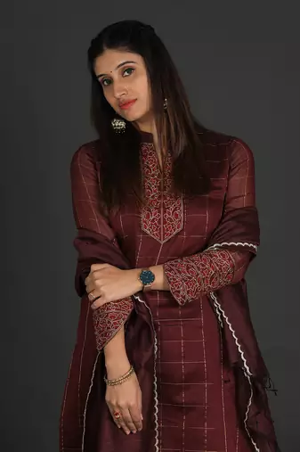 Maroon silk kurta set