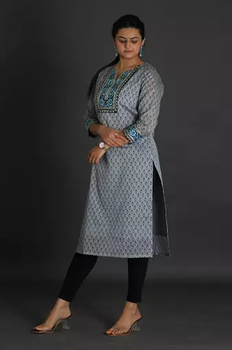 Grey chanderi silk kurta