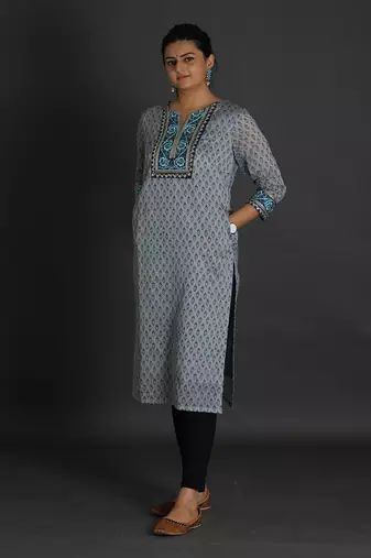 Grey chanderi silk kurta