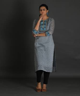 Grey chanderi silk kurta 5