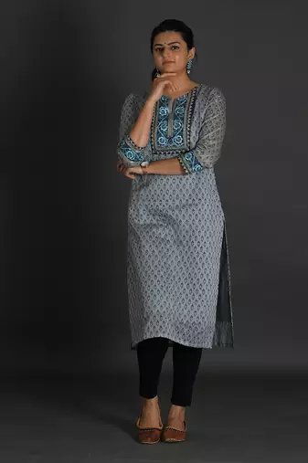 Grey chanderi silk kurta