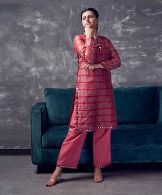 Peach chanderi silk kurta set 2