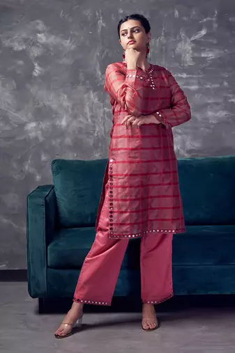 Peach chanderi silk kurta set