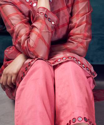 Peach chanderi silk kurta set 3