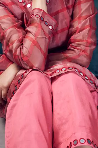 Peach chanderi silk kurta set