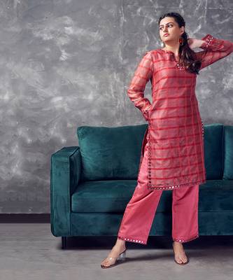 Peach chanderi silk kurta set 4
