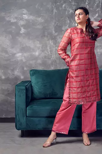 Peach chanderi silk kurta set