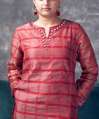 Peach chanderi silk kurta set 5