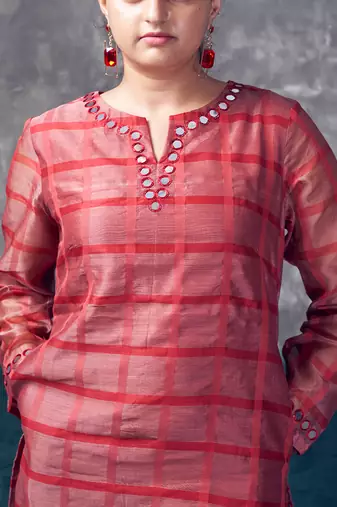 Peach chanderi silk kurta set
