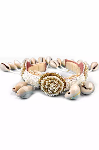 Embellished shell tassel bangles (set of 2)