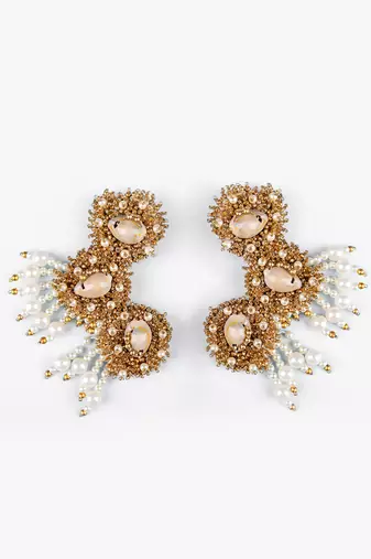 Pearl tassel embellished earrings