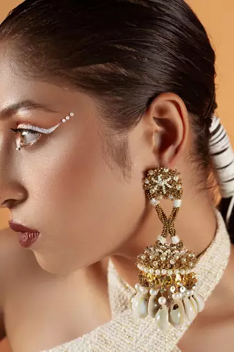 Shell embellished jhumka earrings
