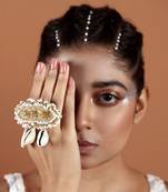 White & golden adjustable ring