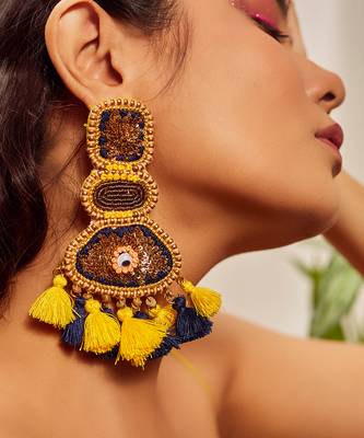 Colorblock sequin embroidered long earrings 1