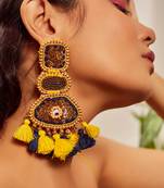 Colorblock sequin embroidered long earrings
