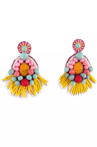 Stone embroidered earrings