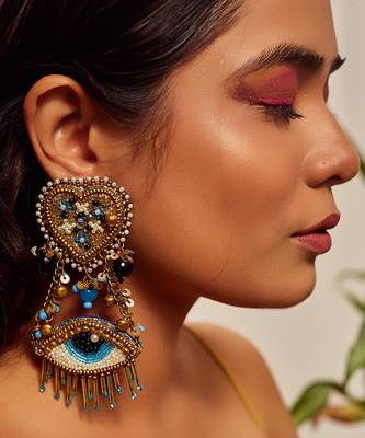 Evil eye embroidered long earrings 1