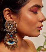 Evil eye embroidered long earrings