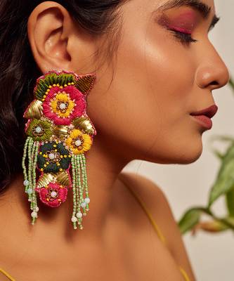 Floral embroidered earrings 1