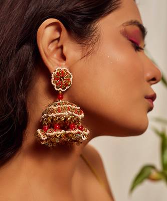 Floral embroidered jhumka earrings 1