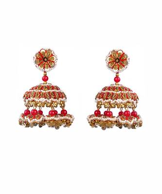 Floral embroidered jhumka earrings 2