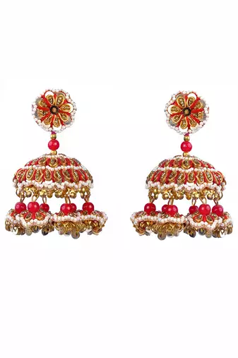 Floral embroidered jhumka earrings